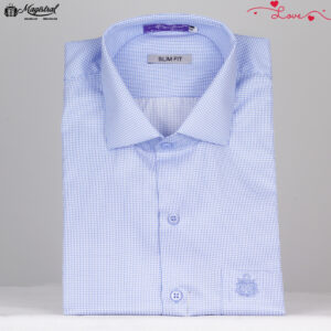 Camisa Mangas Cortas a Cuados Celeste