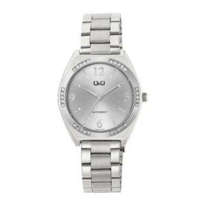 Reloj Q&Q Dama Plateado Con Fondo Blanco