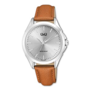 Reloj Q&Q Dama Plateado Con Malla Marrón