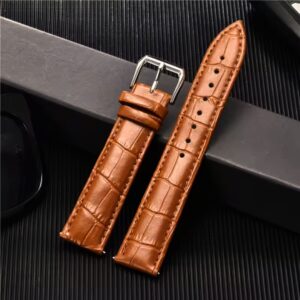 Correa/Malla de Cuero Camel Para Reloj de 18mm Con Hilo a Tono